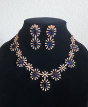 Load image into Gallery viewer, Ramya (Ruby) and Naga Sau Sri( Blue) American Diamond Necklace Set With Rose Gold Plating