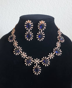 Ramya (Ruby) and Naga Sau Sri( Blue) American Diamond Necklace Set With Rose Gold Plating