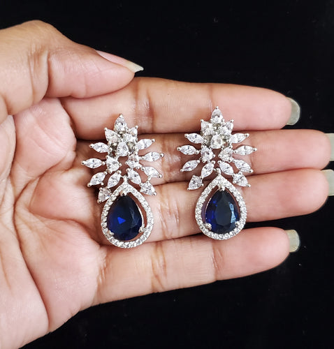Cz Short Earring With Rhodium Plating FB 55