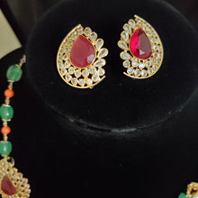Load image into Gallery viewer, Bhavya Three Layer Bead and Pearl Set With Polki Side Pendant