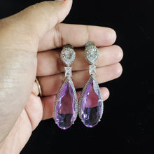 Load image into Gallery viewer, Cubic Zirconia Classic Earring With Rhodium Plating Purple