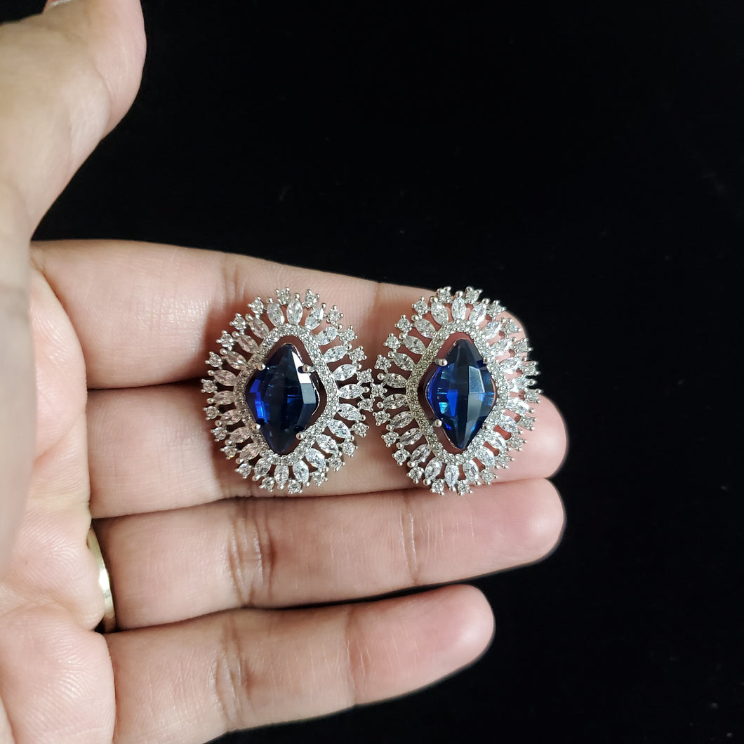 Cubic Zirconia Classic Tops With Rhodium Plating Blue