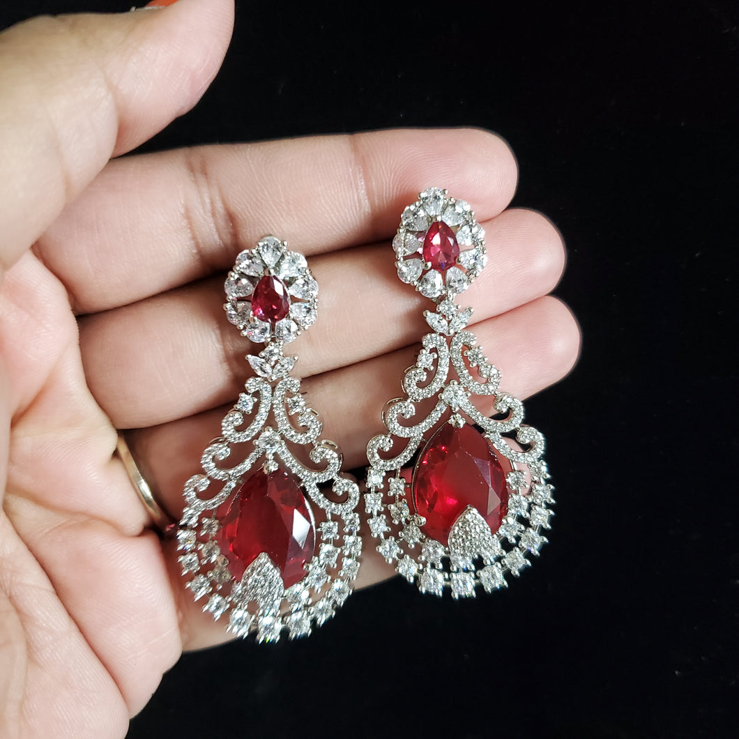 American Diamond Classic Earring With Rhodium Plating Ruby
