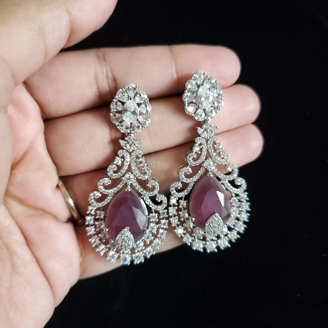 American Diamond Classic Earring With Rhodium Plating wine