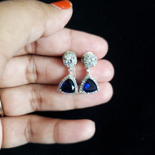 Load image into Gallery viewer, Rohini Cz Short Earring With Rhodium Plating Aqua, Pink and Blue