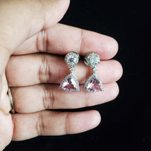 Load image into Gallery viewer, Rohini Cz Short Earring With Rhodium Plating Aqua, Pink and Blue