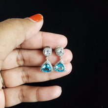 Load image into Gallery viewer, Rohini Cz Short Earring With Rhodium Plating Aqua, Pink and Blue