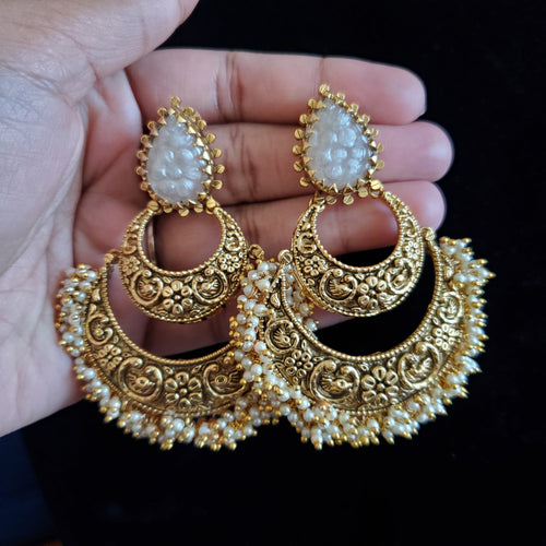 Carved Stone Big Statement Earrings White