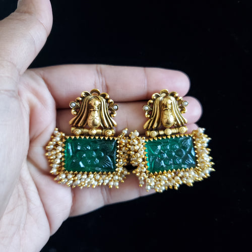 Carved Stone Fusion Statement Earrings Green
