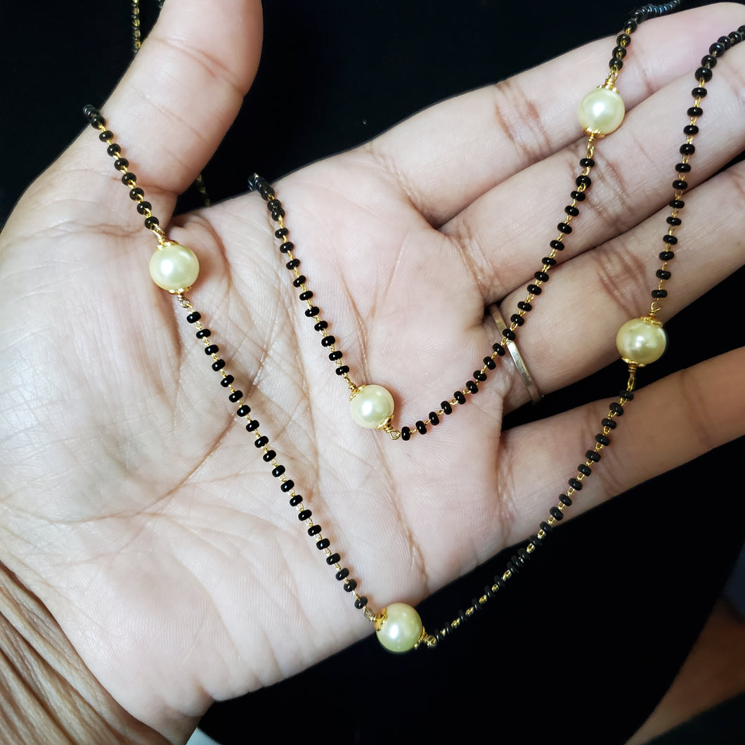 Bhavya Long Layer Pearl Black Bead Chain