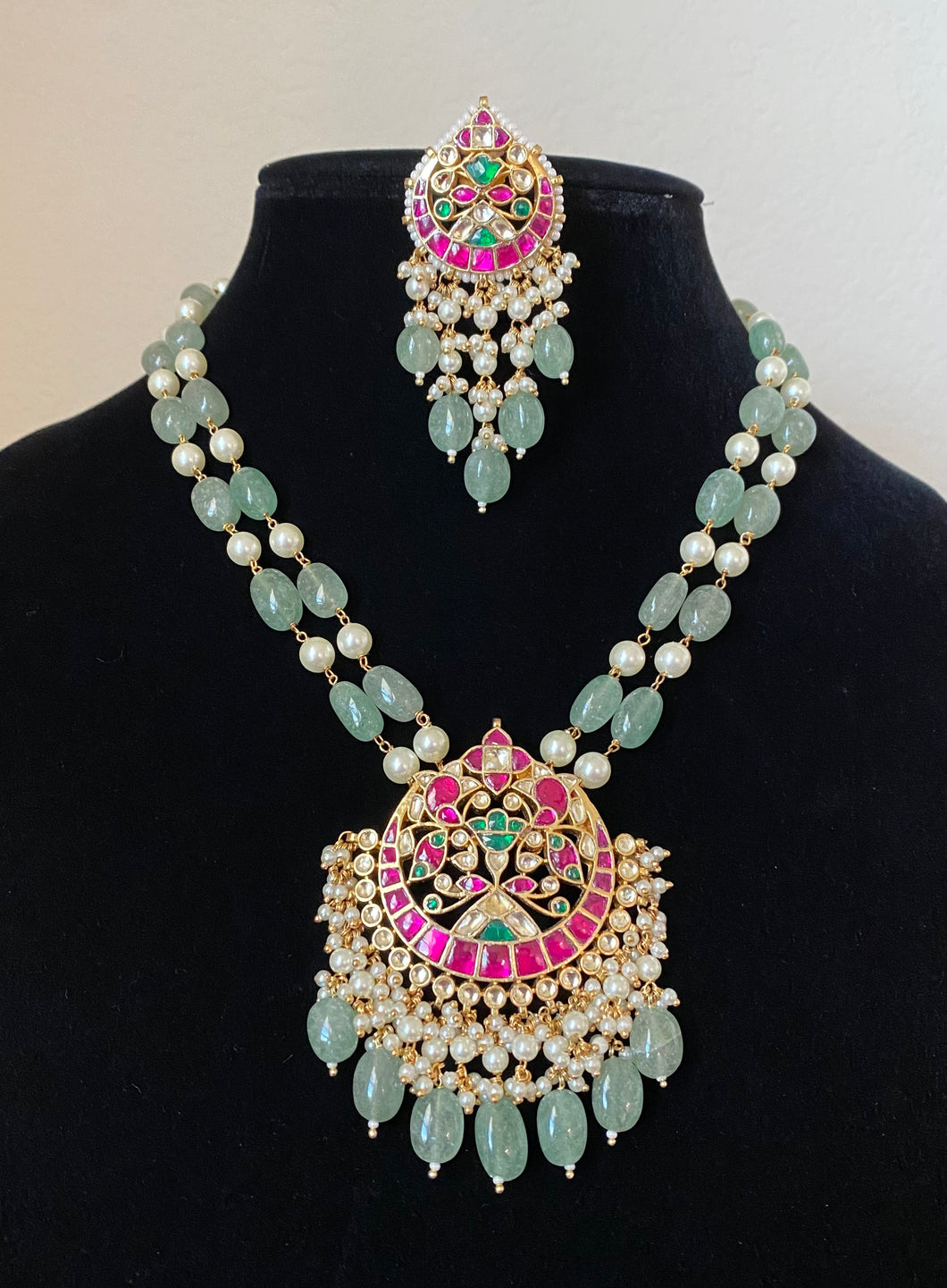Sai (Shree Sailaja) Pachi Kundan Beads Necklace Set With Gold Plating