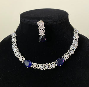 Saahithi SSS Cz Classic Necklace With Rhodium Plating CB77 Blue