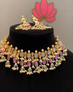 Reserved For Bindu Panyala  Hard Gold Plated Kundan Necklace Set