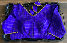 Load image into Gallery viewer, Pure Raw Silk Deep Blue Checks Blouse