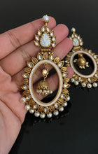 Load image into Gallery viewer, Fusion Style Carved Stone Kundan Earrings With Gold Plating DT21