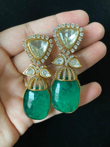 Preorder Polki Designer Earrings Green