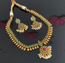 Load image into Gallery viewer, Reserved For Srinidhi Beautiful South Indian neckalce set with Matte Gold finish